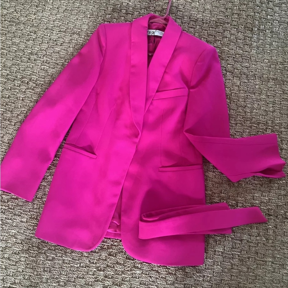 ZARA Hot Pink Tuxedo Collar Blazer with Belt S
